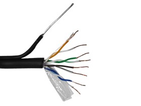 Кабель UTP4 cat.5е, одножильный, 305м, Cu, для наружных работ с проволочным тросом, Проходит Fluke тест, черный, NETKO Optima Gold