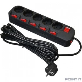 BURO Сетевой фильтр 5 розеток (500SH-5-SW-B) 5м, черный коробка {1159730}