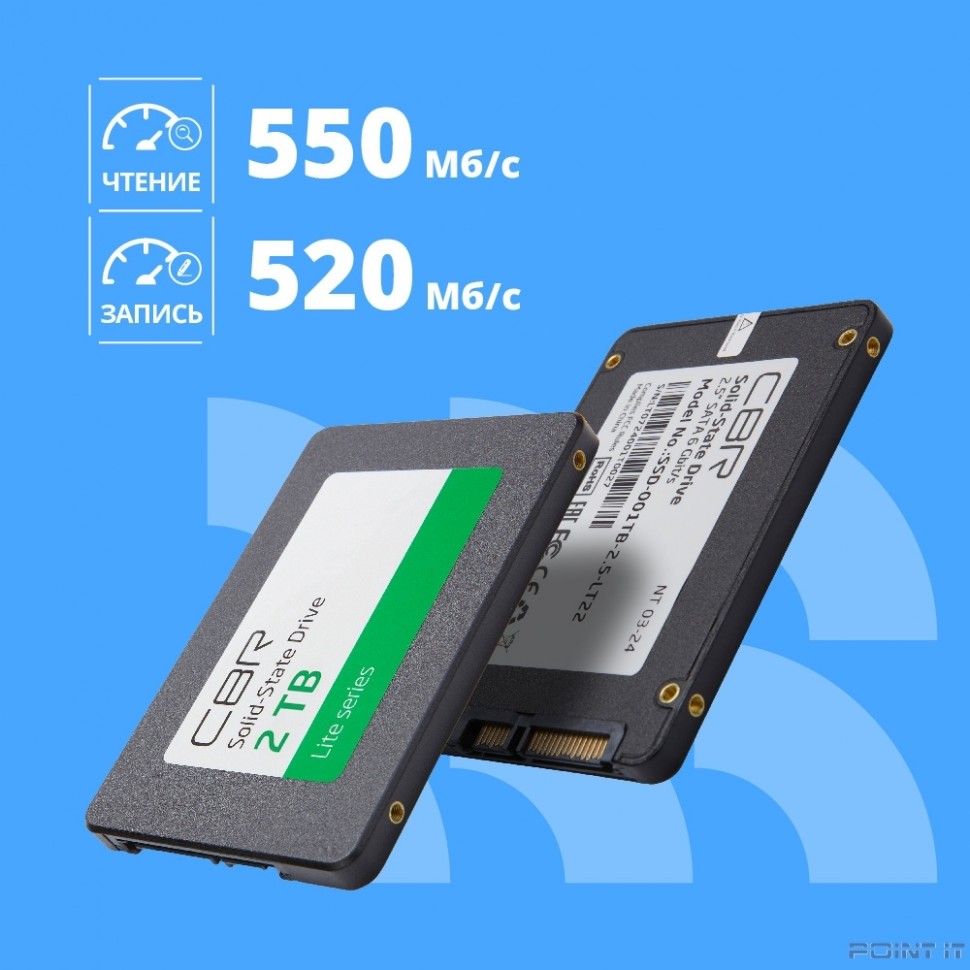 CBR SSD-002TB-2.5-LT22, Внутренний SSD-накопитель, серия "Lite", 2048 GB, 2.5", SATA III 6 Gbit/s, SM2259XT, 3D TLC NAND, R/W speed up to 550/520 MB/s, TBW (TB) 1000