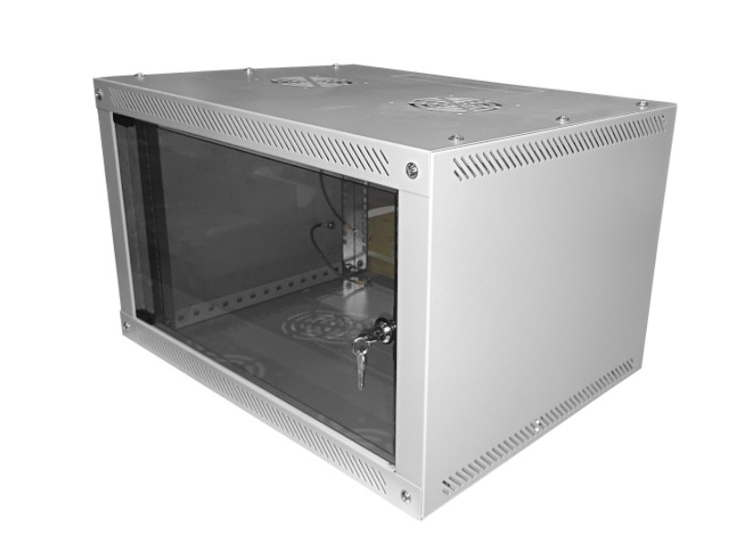Шкаф настенный 6U серия NOP3 (600х600х367), передняя дверь стекло, разборный, серый Netko