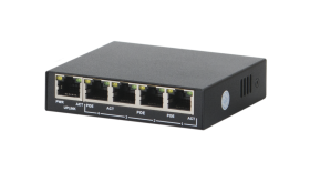 Коммутатор GIGALINK, неуправляемый, 4 PoE (802.3af) порта 100Мбит/с, 1 Uplink порт 100Мбит/с, 60Вт, slim