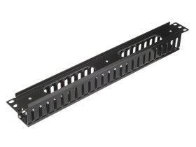 Кабельный органайзер 19, 1U, металлический, с пласт. крышкой, пласт. кольца, черный SB