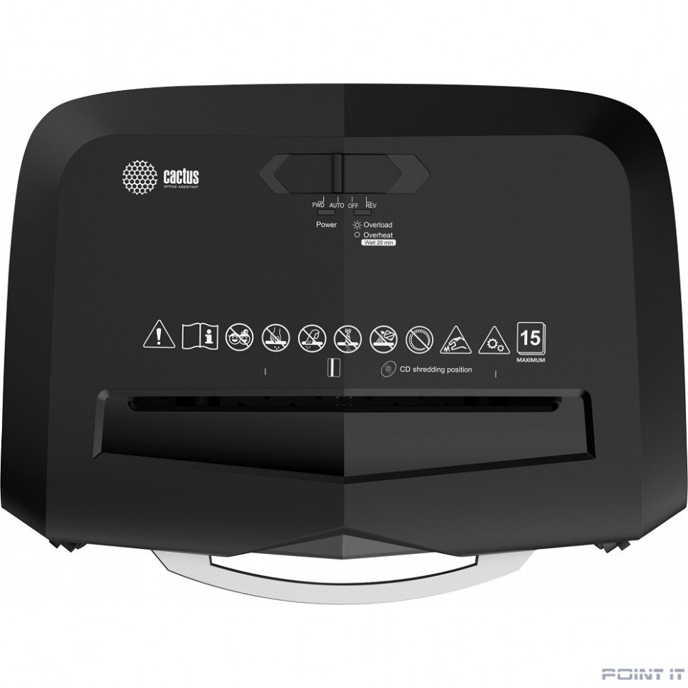 Cactus Шредер CS-SH-15-20-4X35 черный/серый (секр.P-4) перекрестный 15лист. 20лтр. скрепки скобы пл.карты CD