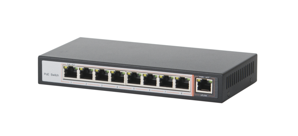Коммутатор GIGALINK, неупр., 8 PoE (802.3af) портов 100Мбит/с, 1 Uplink порт 100Мбит/с, 96Вт