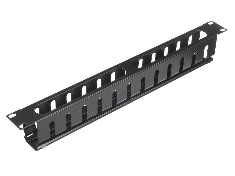 Кабельный органайзер 19, 1U, металлический, с металл. крышкой, металл. кольца, черный SB