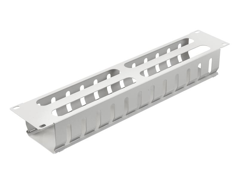 Кабельный органайзер 19, 2U, металлический, с металл. крышкой, металл. кольца, серый SB