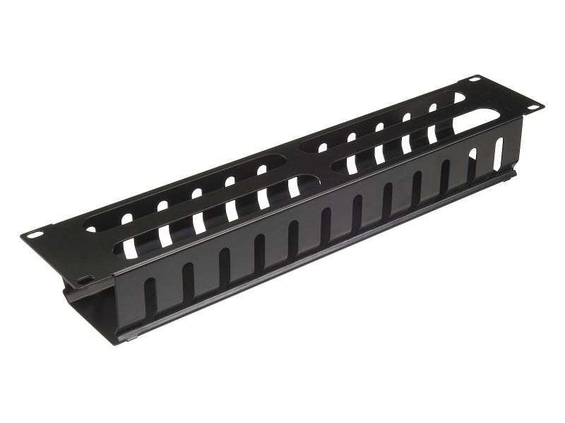 Кабельный органайзер 19, 2U, металлический, с металл. крышкой, металл. кольца, черный SB