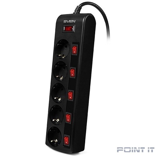 SVEN Фильтр SF-05PL 1.8 м (5 розеток), черный, цветная коробка [SV-015152]