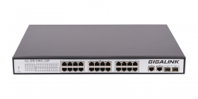Коммутатор GIGALINK, неуправляемый, 24 PoE (802.3af/at) портов 100Мб/с, 2 ComboSFP 1000Мб/с, 250Вт