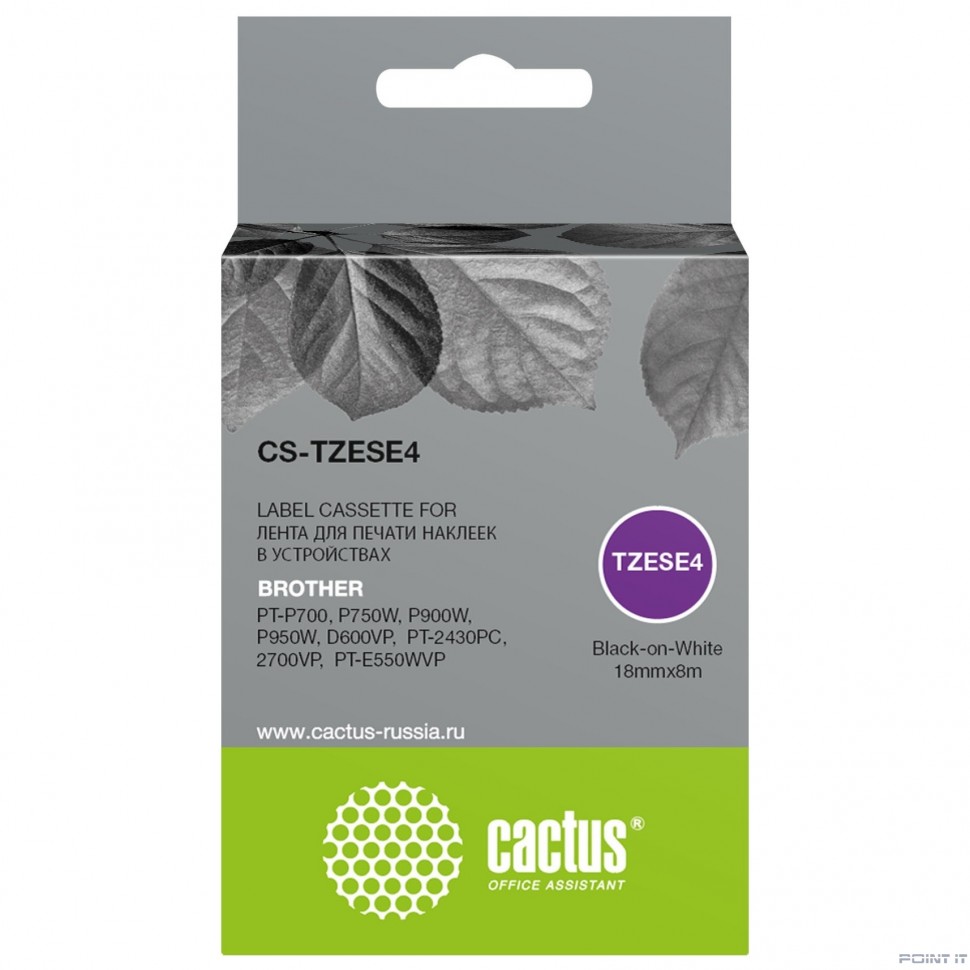 Картридж ленточный Cactus CS-TZESE4 TZe-SE4 черный для Brother PT-P700, P750W, P900W, P950W, D600VP, PT-2430PC, 2700VP, PT-E550WVP