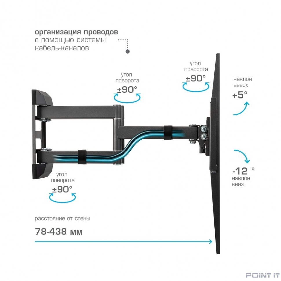 Kromax CORBEL-11 grey titan {32"-75"; Максимальная нагрузка: 45 кг; VESA: 200x200, 200х300, 200х400, 300х200, 300х300, 300х400, 400х200, 400х300, 400х400, 600х400 мм; Наклон: +5°-12°Поворот: ±90°}