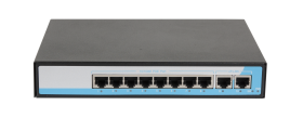 Коммутатор GIGALINK, неуправляемый, 8 PoE (802.3af) порта 10/100Мбит/с до 250 метров cat.6, 2 Uplink порт 100Мбит/с, 150Вт