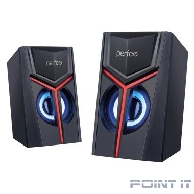 Perfeo колонки "TRIAL", 2.0, мощность 2х3 Вт, USB, чёрн, Game Design, LED подсветка