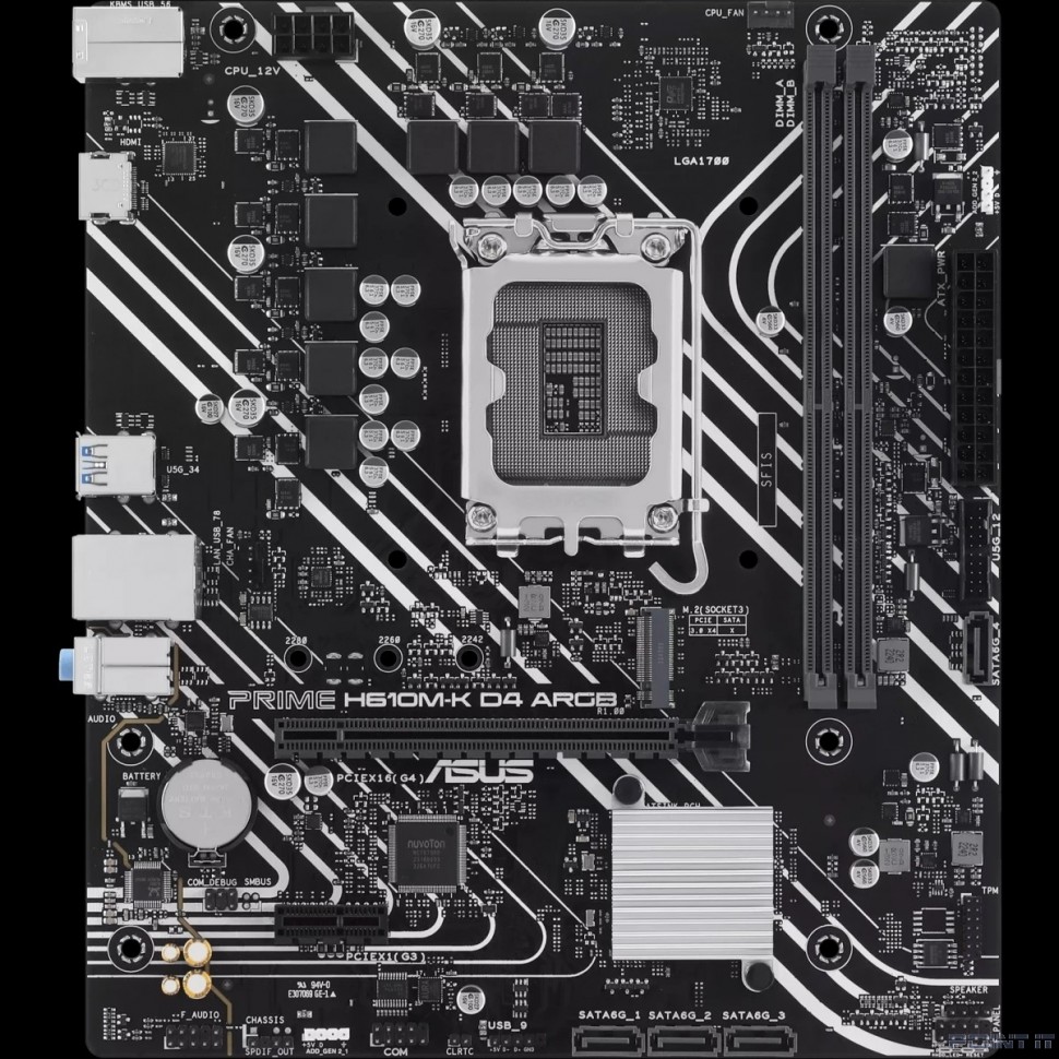 Материнская плата Asus PRIME H610M-K D4 ARGB Soc-1700 Intel H610 2xDDR4 mATX AC`97 8ch(7.1) GbLAN+HDMI