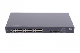 Управляемый коммутатор L2 POE GIGALINK 24 BASE-TX 10/1001000Mb/s POE, 4 1/10G SFP+, 1 Console. 1U 19&quot;, 220V, 400W
