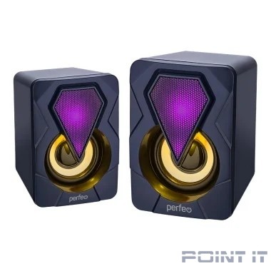 Perfeo колонки "SHINE", 2.0, мощность 2х3 Вт, USB, чёрн, Game Design, LED подсветка 7 цв