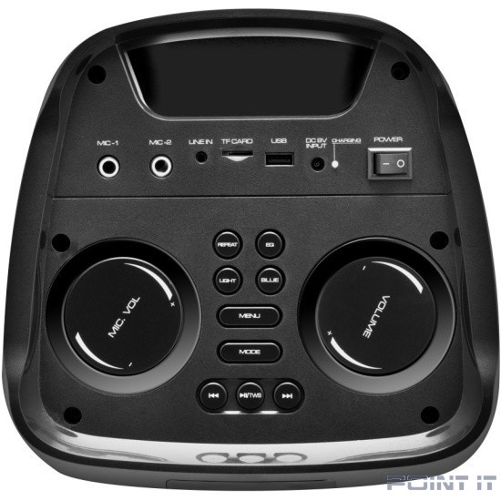 Ginzzu GM-215 {80Вт, LED-дисплей, TWS, 60Гц- 18кГц, USB-flash, microSD-card, FM-радио, пульт ДУ, батарея 7,4В/5400мАч}