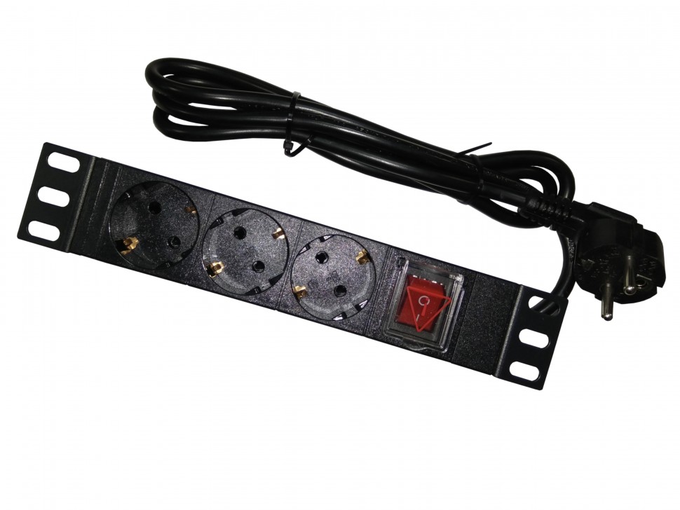 Блок розеток 10, 16А, 3 розетки, шнур 1,5м, черный
