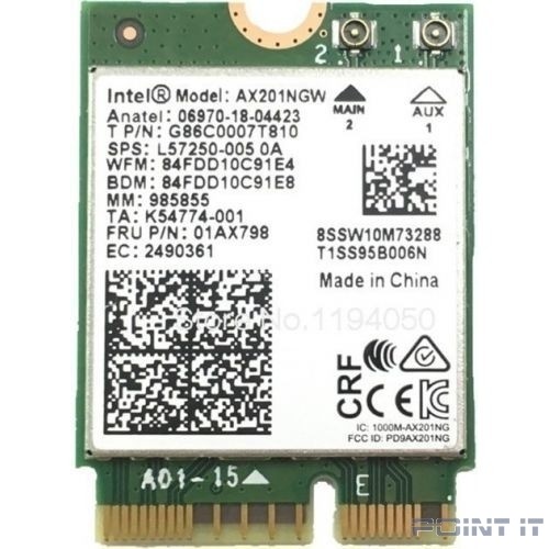 Intel® AX201.NGWG.NVW Wi-Fi 6 AX201, 2230, 2x2 AX+BT, No vPro®,999TD0