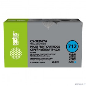 Картридж струйный Cactus CS-3ED67A 712 голубой (29мл) для HP DJ T230/630