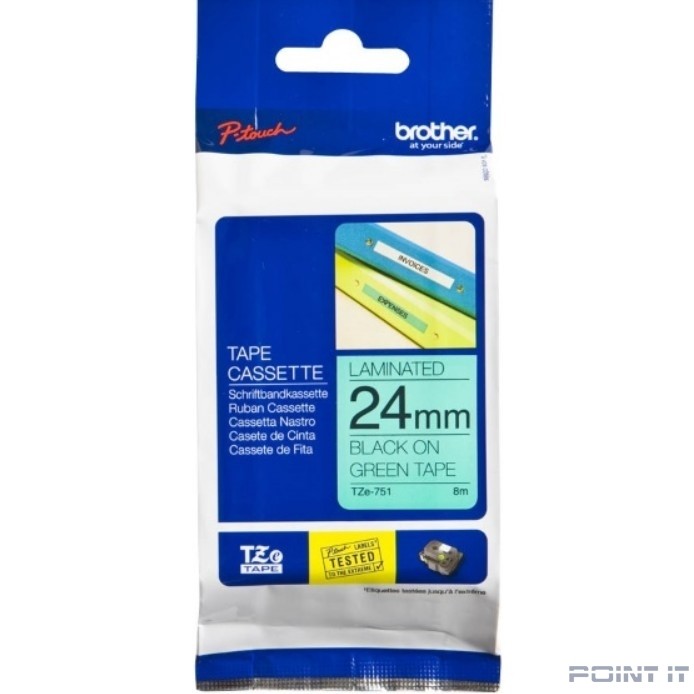 Brother TZE-751 Картридж с лентой (P-Touch, 24мм, Черный на зеленом)