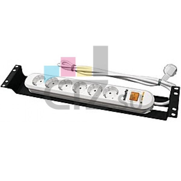 CONTEG DP-RP-06-SCHUSP - блок розеток горизонтальный 6х16А, 250V, SCHUKO, с выключателем и защитой от перенапряжения, 19", 2U