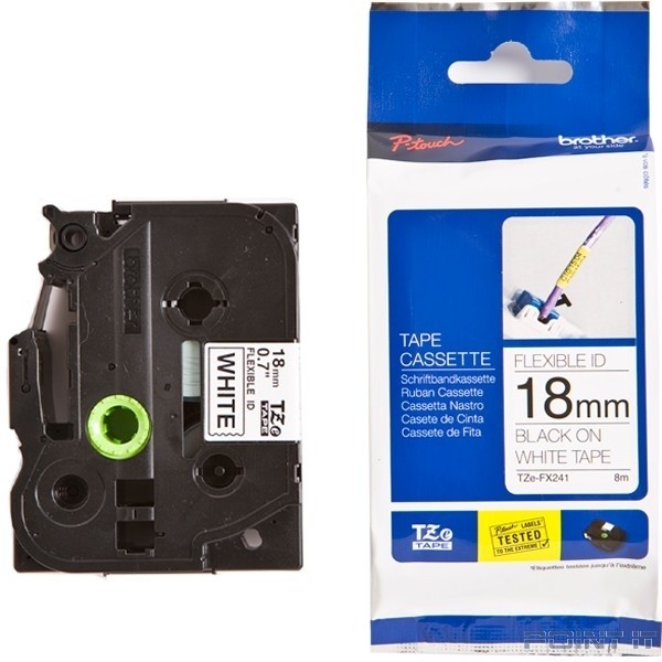 Brother Плёнка для наклеек эластичная TZE-FX241 чёрный шрифт на белой основе, 18мм*8м (TZEFX241)