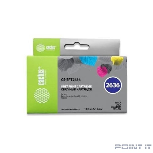 CACTUS CS-EPT2636 Картридж струйный для Epson Expression Home XP-600/605/700, черный/голубой/пурпурный/желтый набор карт. (65.6мл)