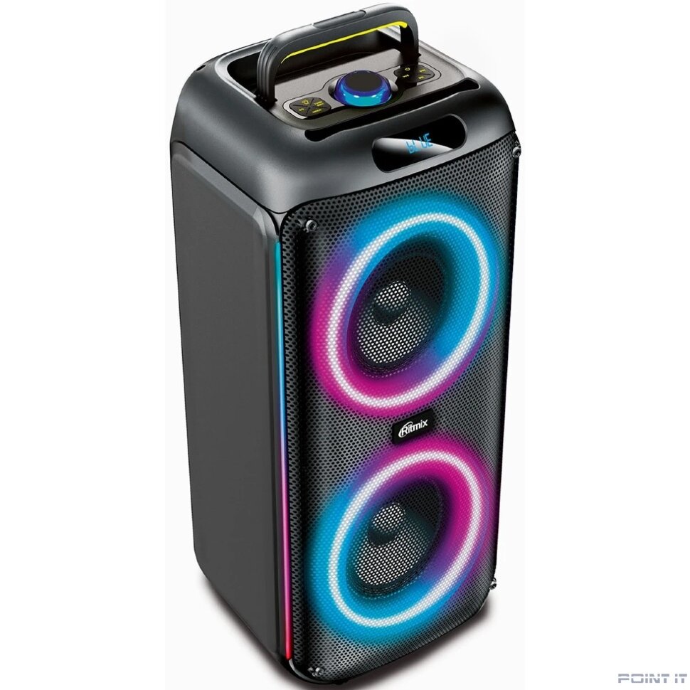 RITMIX SP-640B черный {Bluetooth, FM-радио, RGB-подсветка, AUX, USB, microSD (до 32 Гб, MP3), дисплей: LED, до 6 часов, вход: Jack 6.3 мм, Jack 3.5 мм}