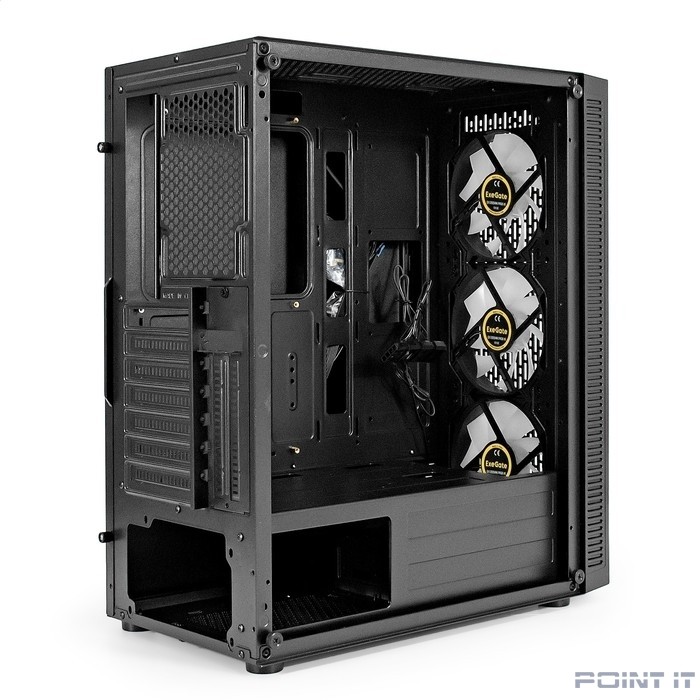 Exegate EX296071RUS Корпус Miditower ExeGate EVO-5001A-EVO800 (ATX, БП EVO800RGB с вент. 12 см, 2*USB+1*USB3.0+HD Audio, черный, 3 вент.12см с RGB подсветкой, боковая панель - закаленное стекло)