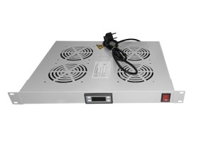 Полка вентиляторная 19, 1U/4 с термостатом, с кабелем, серая Netko