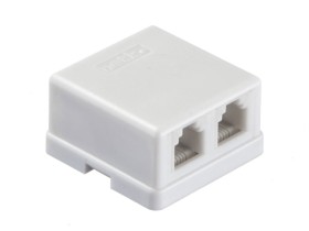 Розетка телефонная внешняя / 2 порта RJ11(6p2c) / 2 контактная, мини, белая, Netko