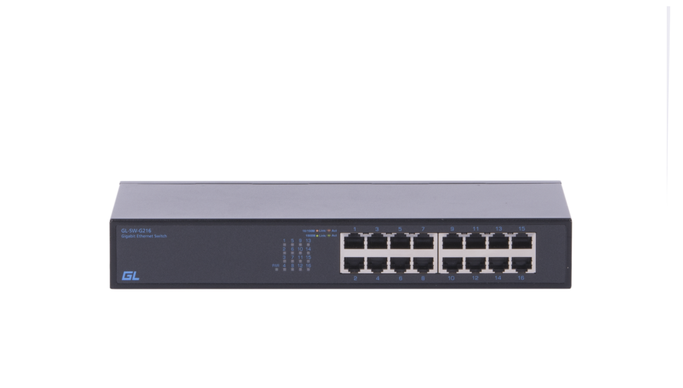Коммутатор GIGALINK неуправляемый 16 портов 10/100/1000 мб/с, металлический корпус, внутрений блок питания