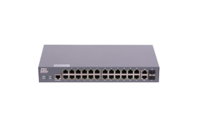 Управляемый коммутатор L2 GIGALINK 24 Base-T 10/100Mb/s портов, 2 Combo TX/SFP 1000Mb/s, 1 Console. 1U 19'', 220V