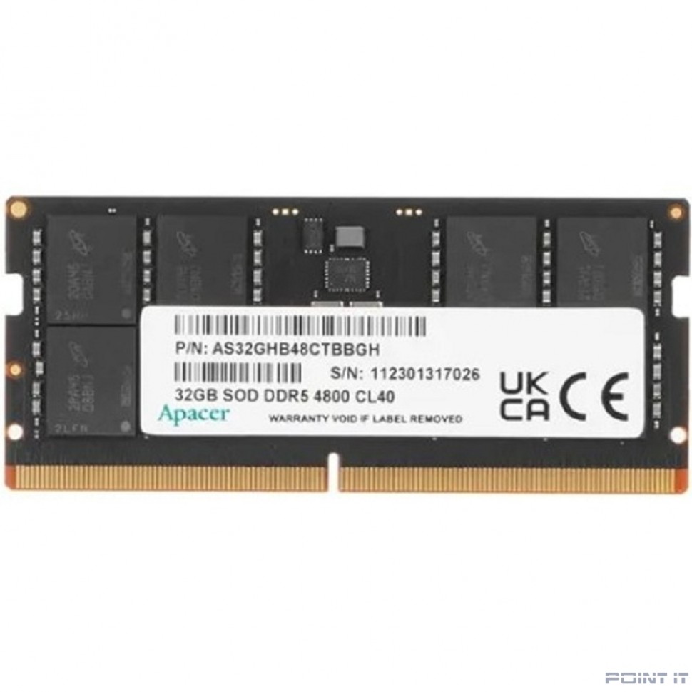 Модуль памяти Apacer 32GB DDR5 4800 SODIMM CL40, 1.2V, 2048x8, RTL