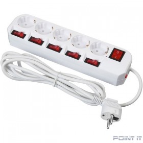 BURO Сетевой фильтр 5 розеток (500SH-3-SW-W) 3м, белый коробка {1159729}