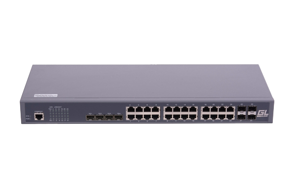 Управляемый коммутатор L2 GIGALINK 24 BASE-T 1000Mb/s портов, 4 Combo TX/SFP 10/100/1000Mb/s, 4 10G SFP+, 1 Console. 1U 19", 220V