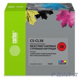 Cactus CL-38 Картридж для Canon Pixma iP1800/iP1900/iP2500/iP2600/MP140/MP190/MP210/MP220/MP470/MX300/MX310, голубой/пурпурный/желтый 