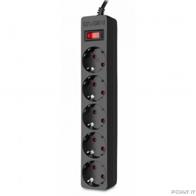 Фильтр  SF-05E 1,0 м (5 розеток с защитными шторками) черный, цветная коробка