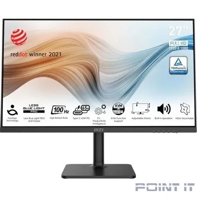 Монитор MSI 27'' Modern MD272XP Black, 16:9, IPS, 1920x1080, 4ms, 300cd, 100Hz, 1xHDMI, 1xDP, 2xUSB, 1xUSB-C, SPK, HAS