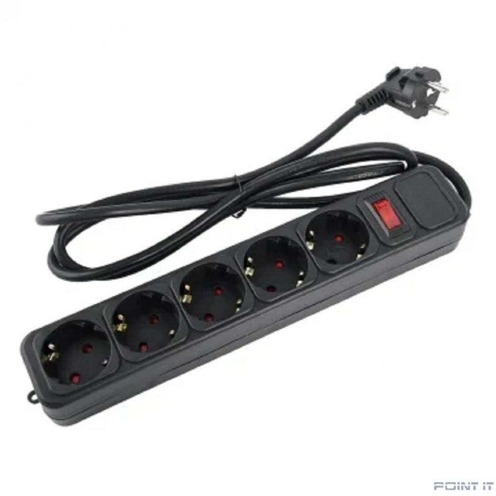 Perfeo сетевой фильтр "REAL POWER", 5,0м, 5 розеток, 16А, 3500 Вт, тройная защита, черный.