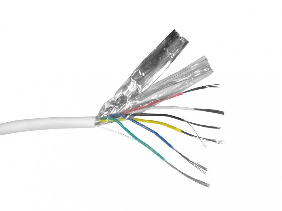 Кабель сигнальный, экранированный 6*0.22мм2 (7*0.2мм) 100м, алюминий, пластиковая катушка, белый NETKO Optima