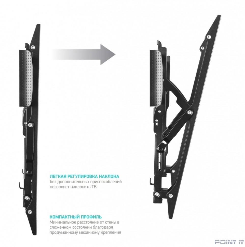 ONKRON TM4 чёрный {17"-37" Максимальная нагрузка: 18,2 кг VESA: 75x75, 100x100, 100x200, 200x100, 200x200 мм Угол наклона: 0° ~ +15° Вылет от стены: 35~105 мм}