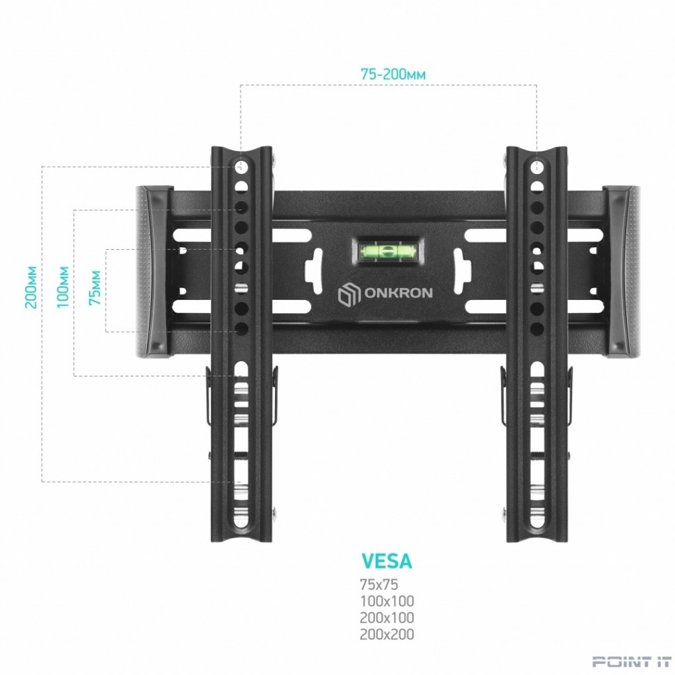ONKRON TM4 чёрный {17"-37" Максимальная нагрузка: 18,2 кг VESA: 75x75, 100x100, 100x200, 200x100, 200x200 мм Угол наклона: 0° ~ +15° Вылет от стены: 35~105 мм}
