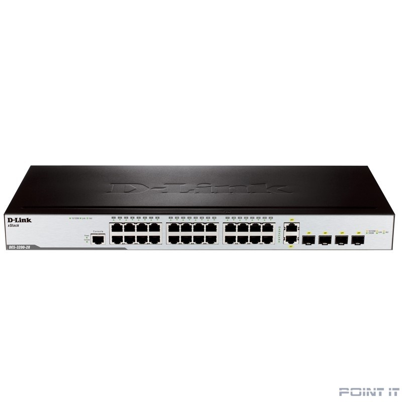 D-Link DES-3200-28/C1A Управляемый L2 коммутатор с 24 портами 10/100Base-TX, 2 портами 100/1000Base-X SFP и 2 комбо-портами 100/1000Base-T/SFP